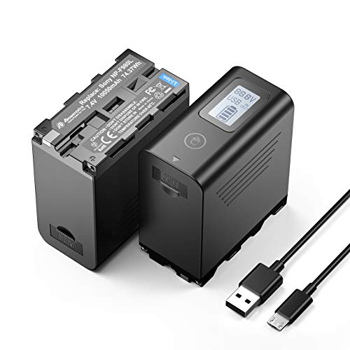 Powerextra 2 x Baterías de Reemplazo 10050mAh para Sony NP-F970 NP-F980 NP-F960 NP-F950 con Pantalla LCD Inteligente