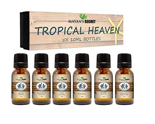 Premium Grade Fragrance Oil -Tropical Heaven- Gift Set 6/10ml Ocean Breeze, Honeydew Melon, Pina Colada, Pineapple, Mango, Coconut Cream Pie