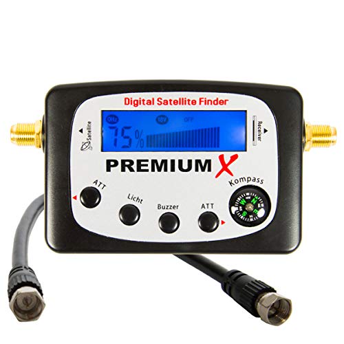 PremiumX PXF-22 - Localizador digital de satélite (pantalla LCD, señal sonora, brújula, buscador de satélite, medidor FullHD, HDTV 4K)