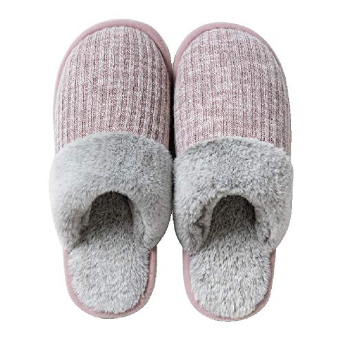 QQHBC Casa para Mujer Zapatillas de imitación de Piel de Conejo con la Felpa Forro Zapatos de la Boca de Espuma de Memoria Antideslizante silencioso Espesar la Parte Inferior Caliente, pink-26cm