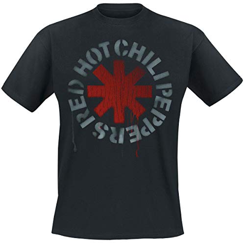 Red Hot Chili Peppers Stencil Black Hombre Camiseta Negro L, 100% algodón, Regular