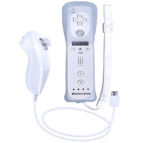 Remote Game Control, CooleedTEK Built-in Motion Plus Remote and Nunchuk Controller with Silicon Case for Nintendo Wii and Wii U (White)