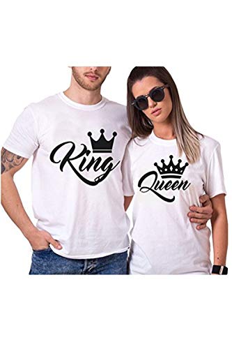 Rey Reina Camisas Par T Regalo De Camiseta Los Hombres Y Las Mujeres King Queen con Su Corona Tops 2 Pack Blanco Women M/Men L