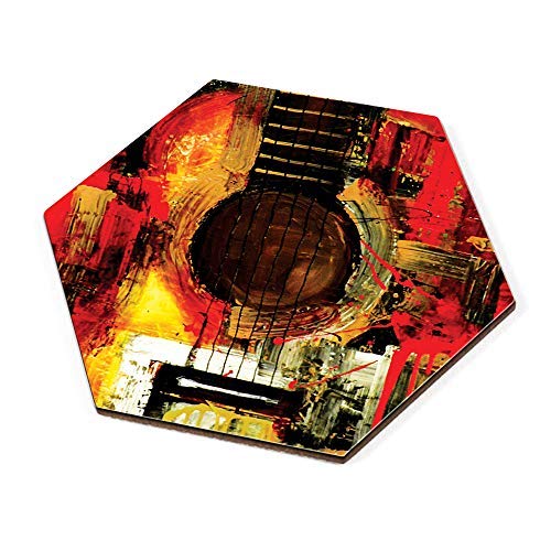 Sataanreaper Presents Conjunto De 2 Impreso De Diseño del Hexágono Posavasos | Guitarra Pintura Roja | Montañas Rusas De Madera Conjunto De 2 | Montañas Rusas De Madera #Sr-670