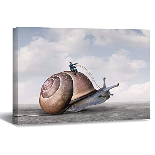 Scott397House Canvas Wall Art Printed, Cool Surreal Giant Snail Funny Mens Ready to Hang Wall Art Wall Decor for Home Framed Wall Prints 20X25cm