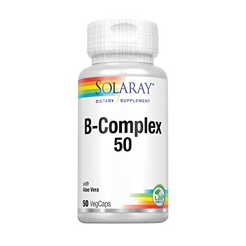 SOLARAY® B complex 50. 50 VegCaps. Las Vitaminas B contribuyen al normal funcionamiento del sistema nervioso. Sin gluten. Apto para veganos.