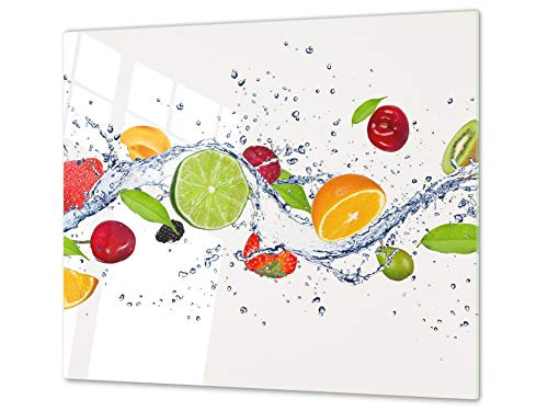 Tabla de cocina de vidrio templado - Tabla de cortar de cristal resistente – Cubre Vitro Decorativo – UNA PIEZA (60 x 52 cm) o DOS PIEZAS (30 x 52 cm); D07 Frutas y verduras: Frutas 14