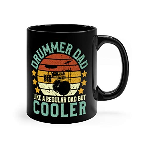 Tamengi Drummer Dad Like a Regular Dad but Cooler, Vintage Drum Player & Musician Drumming Father's Day Gift for Him Black Coffee Mug 11oz, Gifts for Women or Men