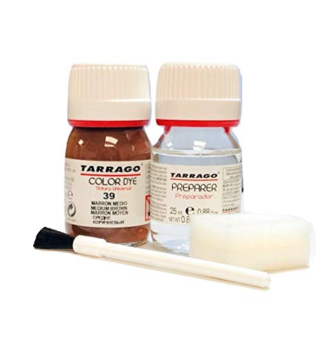 Tarrago | Self Shine Color Dye 25 ml Kit | Preparador para Cambiar el Color + Tinte Para Cuero y Lona de Secado Rápido Para Teñir Zapatos y Accesorios | Repara y Protege el Calzado (Marrón Medio 39)