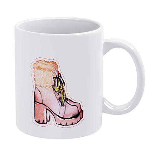 Taza de café de tacón alto para mujer, zapatos de acuarela, regalo para hombres y mujeres, amigas, cumpleaños, 11 oz de cerámica blanca