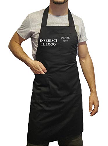 tessile astorino Delantal unisex de cocina personalizable – Bordado e impresión gratis – Uniforme negro para barbacoa, chef, baranista, restaurante, pizzero – Fabricado en Italia