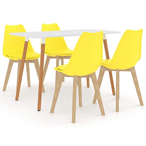 Tidyard Conjunto de Mesa sillas,Mesa Salón y Sillas,Muebles de Jardin Exterior Conjuntos 15# Juego de Comedor 5 Piezas Amarillo