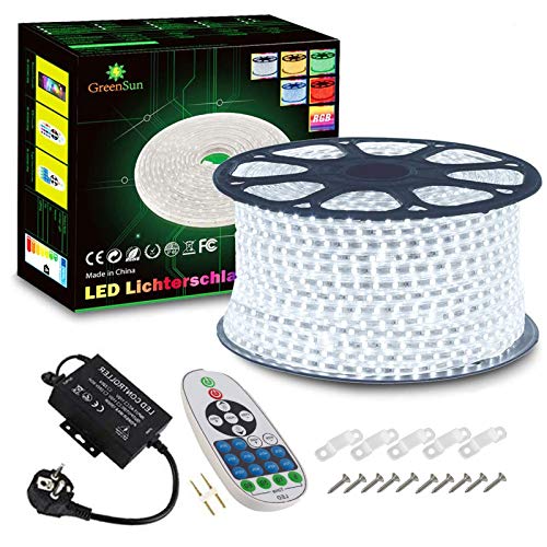 Tira de luces LED, 20 m, color blanco frío, tira de luz LED, iluminación LED 5050 SMD, resistente al agua, IP65, regalo de Navidad, fiesta, hogar, jardín