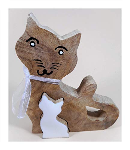 Trends & Trade GCE F94 - Figura decorativa de gato (ajustable, 15 x 13 cm), color marrón y blanco