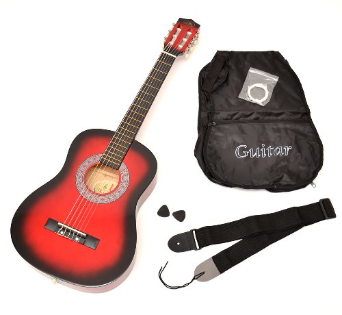 ts-ideen 5209 - Guitarra acústica infantil (tamaño 1/2, para 6-9 años aprox, incluye funda, correa y cuerdas de repuesto), color rojo