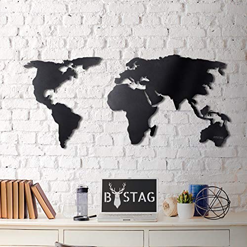 Tubibu World Map - Cuadro decorativo para pared, diseño de mapa del mundo, 100% metal 2D, escultura, grande y ancho, tamaño (23.6 x 47.2") – Para colgar en la pared para salón, dormitorio, dormitorio