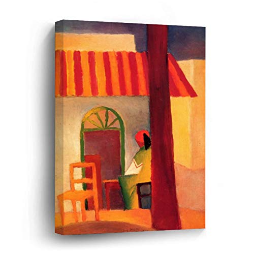 Turkish Cafe by August Macke Canvas Picture Painting Artwork Wall Art Poto Framed Canvas Prints for Bedroom Living Room Home Decoration, Ready to Hanging 16"x16"
