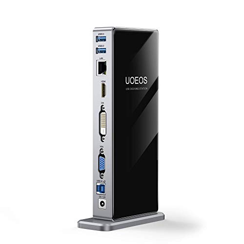 USB Docking Station,UOEOS 13 in 1 Triple Display 3.0 USB C Laptop Docking Station Dual Monitor with HDMI & DVI/VGA 5 USB 3.0 Ports,Gigabit Ethernet,Audio&Mic,USB Dock