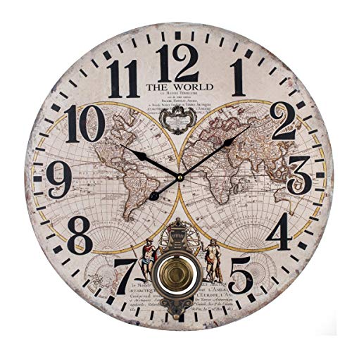 Vidal Regalos Reloj Pared con Pendulo Decorativo Vintage Mapa Mapamundi Madera MDF 58 cm