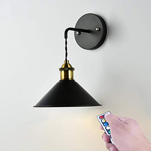 Vintage Industrial Wall Sconce Dimmable Black Wall Lamp Decor Lighting Fixture, Battery Operated Led Room Light with Remote for Galleries Aisle Kitchen Doorway ( Color : Monochrome warm wh