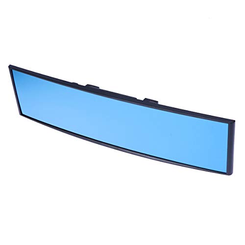VOSAREA Espejo retrovisor universal para coche, gran angular, panorámico, antideslumbrante, para el interior, espejo retrovisor de visión amplia, espejo curvo de 300 x 75 mm (azul)