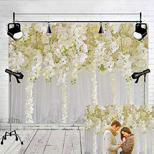 White Flower Backdrop Curtain Floral 3D Flower Wedding Party Background Photo Backdrop for Wedding Reception Baby Shower Photo Booth Props