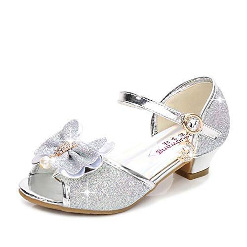 YOSICIL Sandalias de Princesa de Tacón Alto para Niñas Zapatos de Lentejuela Zapatilla Mariposa Sandalias de Latín Zapatos de Tango Zapato Flamenco con Diamantes de Mitación de Perlas EU26-38