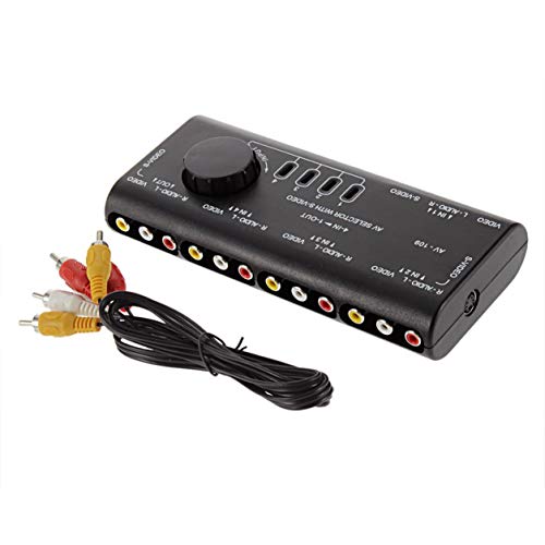 YXDS 4 en 1 Salida AV RCA Switch Box AV Audio Video Señal Switcher Splitter Selector de 4 vías con Cable RCA para televisión DVD VCD TV