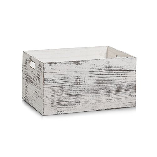 Zeller - Caja de almacenaje (Madera, 35 x 25 x 18 cm), diseño rústico, Color Blanco