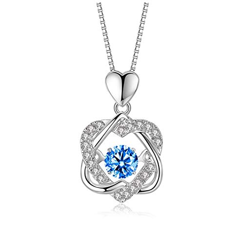 ZGHYBD Double Heart Flower Pendant Necklace Women 925 Sterling Silver Heart Pendant Necklace Fashion Creative Christmas Pendant Gift For Girlfriend,Mother,Wife Blue
