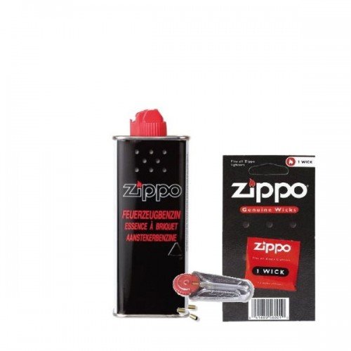 Zippo - 3 piezas de gasolina Zippo de 125 ml + 1 mecha + 6 piedras + algodón y fieltro