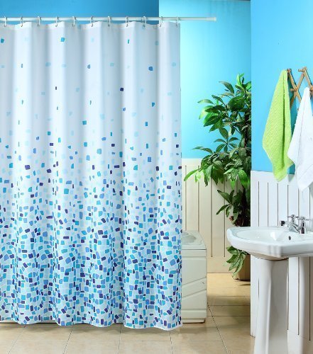 2 UR DOOR Cortina de Ducha de baño a Prueba de Moho y Moho, tamaño estándar 180 x 180 cm, Hecha de 100% poliéster, diseño de Mosaico Azul