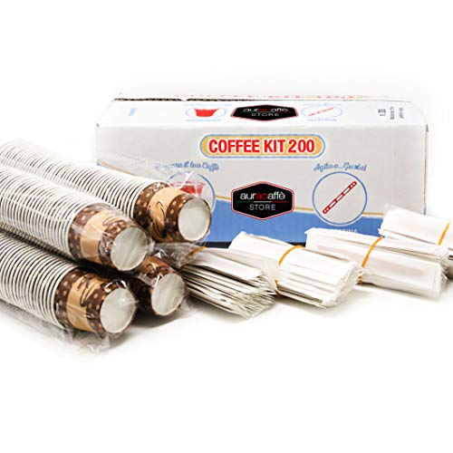 200 tazas de café de papel biodegradables biodegradables de 75 ml + 200 paletas de madera desechables