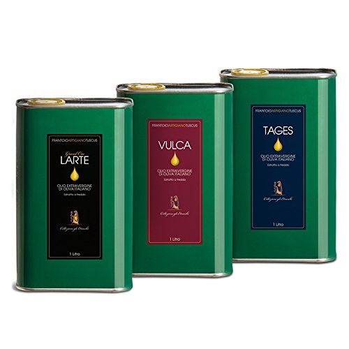 Aceite extra travergine d'Oliva – Frantoio Tuscus Colección Gli Etruschi – 3 latas de 1 litro cada una
