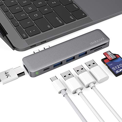 Adaptador Macbook Pro, Hub USB C 7en1 con Thunderbolt 3, 4K HDMI, 3 USB 3.0, PD 100W, Ranura para Tarjeta SD/TF, Especialmente adecuado para MacBook Pro 2019/ 2018/ 2017/ 2016, MacBook Air 2019/ 2018