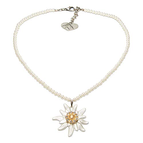 Alpenflüstern Greta DHK270 - Collar de perlas para traje tradicional tirolés con brillantes, color blanco y crema