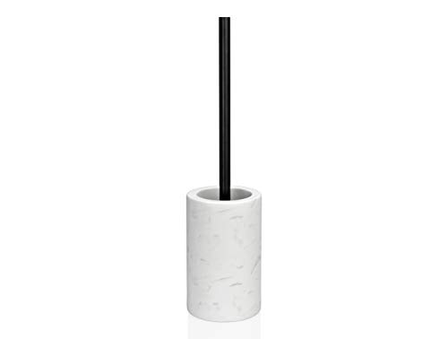 ANDREA HOUSE - Escobilla de baño con Recipiente de cerámica Efecto mármol Blanco Ø10x43cm