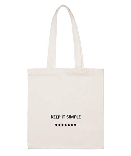 AR - Keep It Simple Tote Bag color natural de algodón con bordado, bolso de hombro resistente