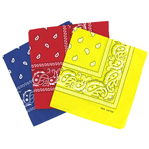 Bandanas paisley amarillo-azul y rojo para hombre y mujer, bufanda por la cabeza unisex venden por 3