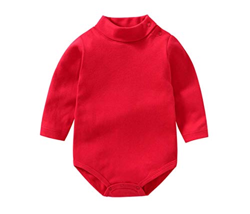 Bebé niño niña Camisa de Manga Larga Mono Cuello Alto Mameluco Ropa de Invierno niño otoño Pijama Capa Superior (Rojo, 24-36 Months)