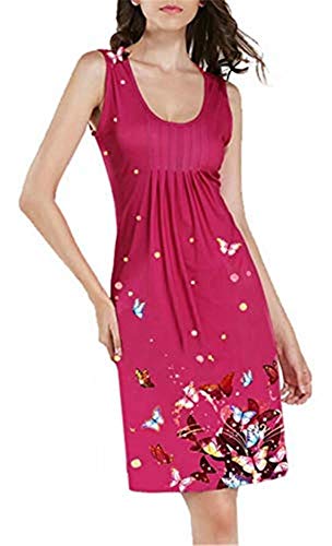 BERYLSHOP Vestido de Las Mujeres sin Mangas de la impresión Floral de la Playa de la Falda del Vestido del Tanque de la impresión Vestido (Color : Magenta, Size : XL)