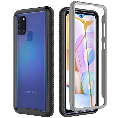 BESINPO - Carcasa para Samsung Galaxy A21s, carcasa antigolpes, transparente de 360 grados con protección de pantalla integral, funda para Samsung Galaxy A21s, color negro y gris