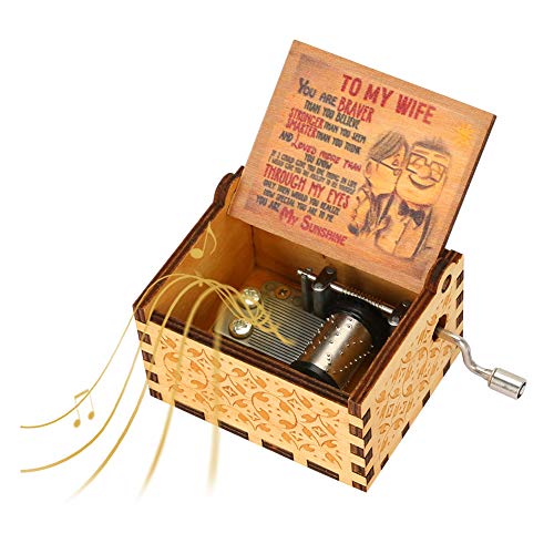 BestCool Caja de música de madera, con manivela de mano, con mecanismo de 18 notas, diseño antiguo tallado, para cumpleaños, Navidad, día de San Valentín