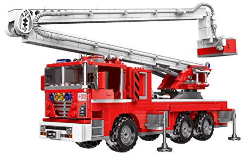 Bloques de construcción de camión de bomberos estadounidense con cesta telescópica hidráulica, 751 bloques de construcción
