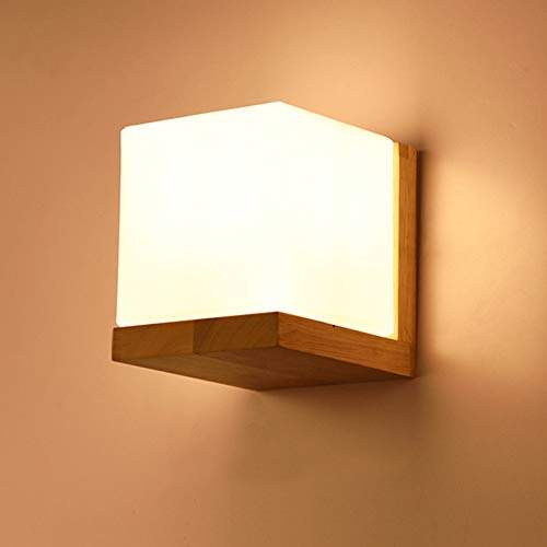 boaber Lámpara de pared de madera minimalista de color marrón para sala de estar, lámpara de madera maciza, dormitorio, pasillo o porche escaleras, 14 x 14 cm