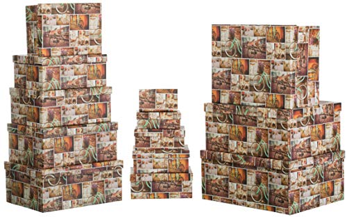 Brandsseller Juego de 13 cajas de almacenamiento con tapa, diferentes tamaños, cajas de regalo de cartón estable, diseño 2