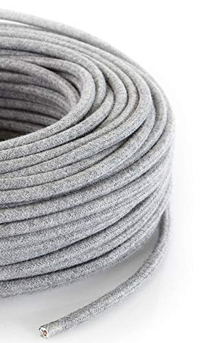 Cable eléctrico redondo/redondo revestido de tela. Color gris algodón. Sección 2 x 0,75 (5 metros)