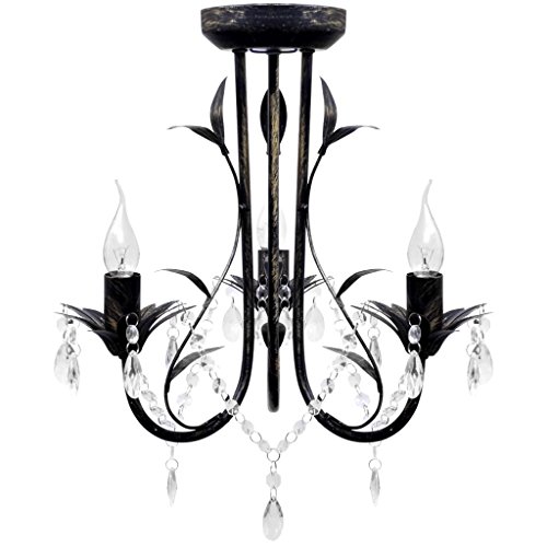 Candelabro negro estilo Art Nouveau con adornos de cristal, bombillas 3 x E14