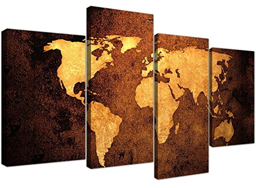 Canvas Pictures of a World Map in Brown and Tan for your Bedroom - Large Vintage Wall Art - 4188 - WallfillersÃ‚Â® by Wallfillers Canvas