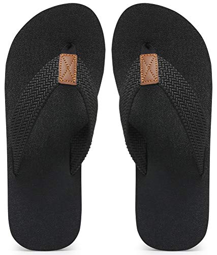 Chanclas para hombre tamaño 8.5, zapatos de playa impermeables de verano,sandalias de dedo para hombre, todo negro